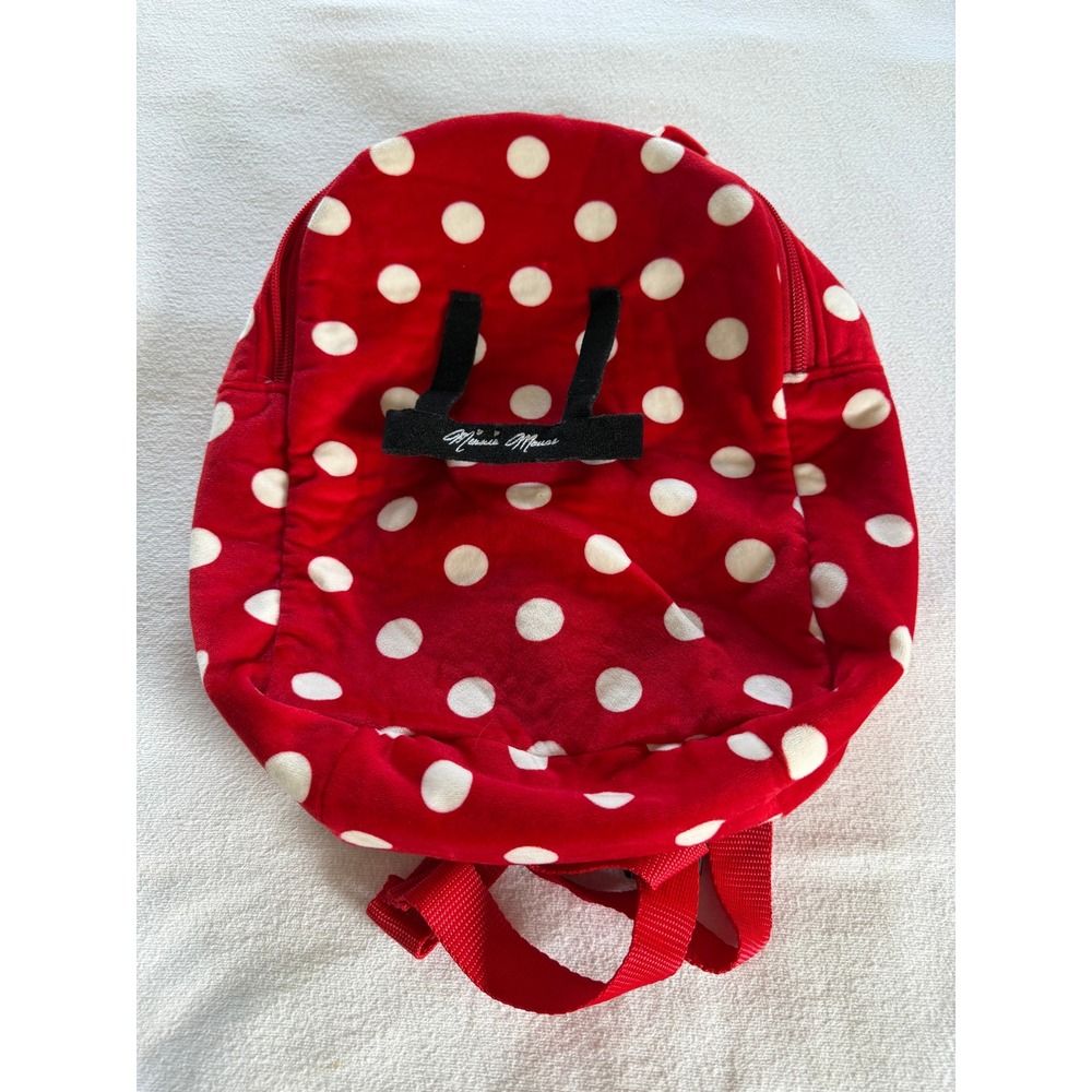 Disney Parks Minnie Mouse Backpack Red Polka Dot Plush Velvet Adjustable Straps